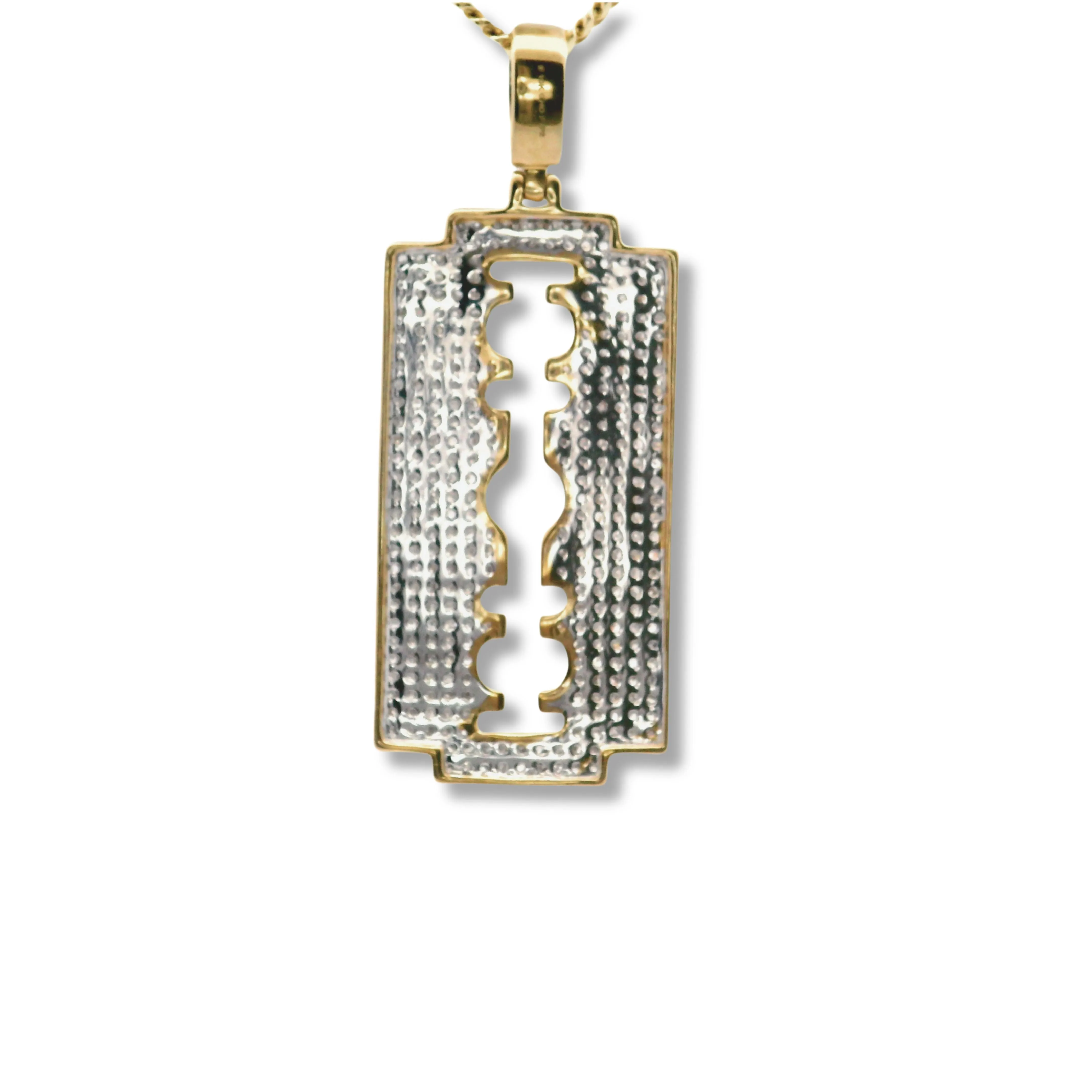 10K Yellow Gold and White Diamond Razor Blade Pendant