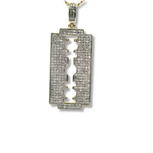 10K Yellow Gold and White Diamond Razor Blade Pendant