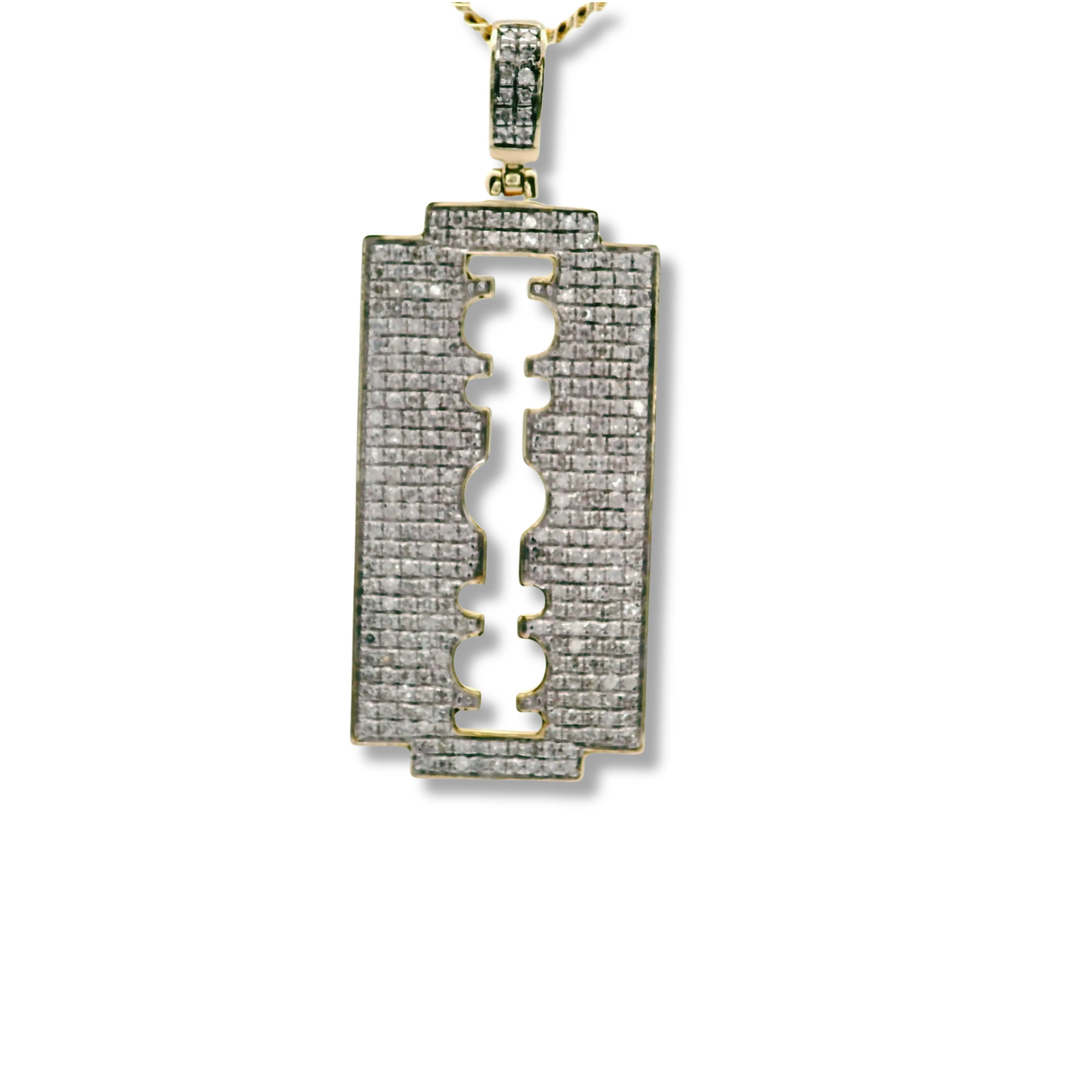 10K Yellow Gold and White Diamond Razor Blade Pendant
