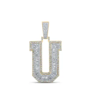 10kt Two-tone Gold Mens Baguette Diamond U Initial Letter Charm Pendant 1-7/8 Cttw