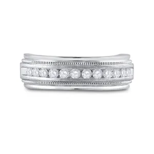 10kt White Gold Mens Round Channel-set Diamond Milgrain Edge Wedding Band Ring 1/2 Cttw