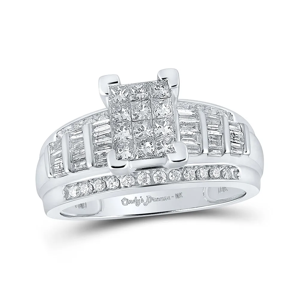 10kt White Gold Princess Diamond Cluster Bridal Wedding Engagement Ring 7/8 Cttw