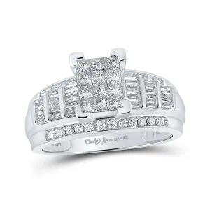 10kt White Gold Princess Diamond Cluster Bridal Wedding Engagement Ring 7/8 Cttw