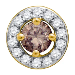 10kt White Gold Womens Round Brown Diamond Solitaire Pendant 1/2 Cttw
