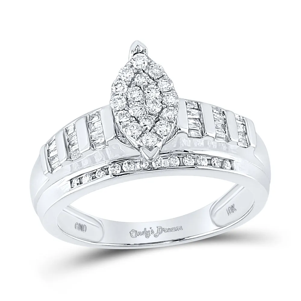 10kt White Gold Womens Round Diamond Oval Cluster Bridal Wedding Engagement Ring 1/2 Cttw