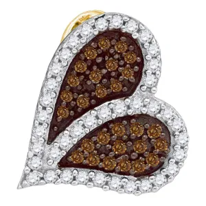 10kt Yellow Gold Womens Round Brown Diamond Sideways Heart Pendant 1/3 Cttw