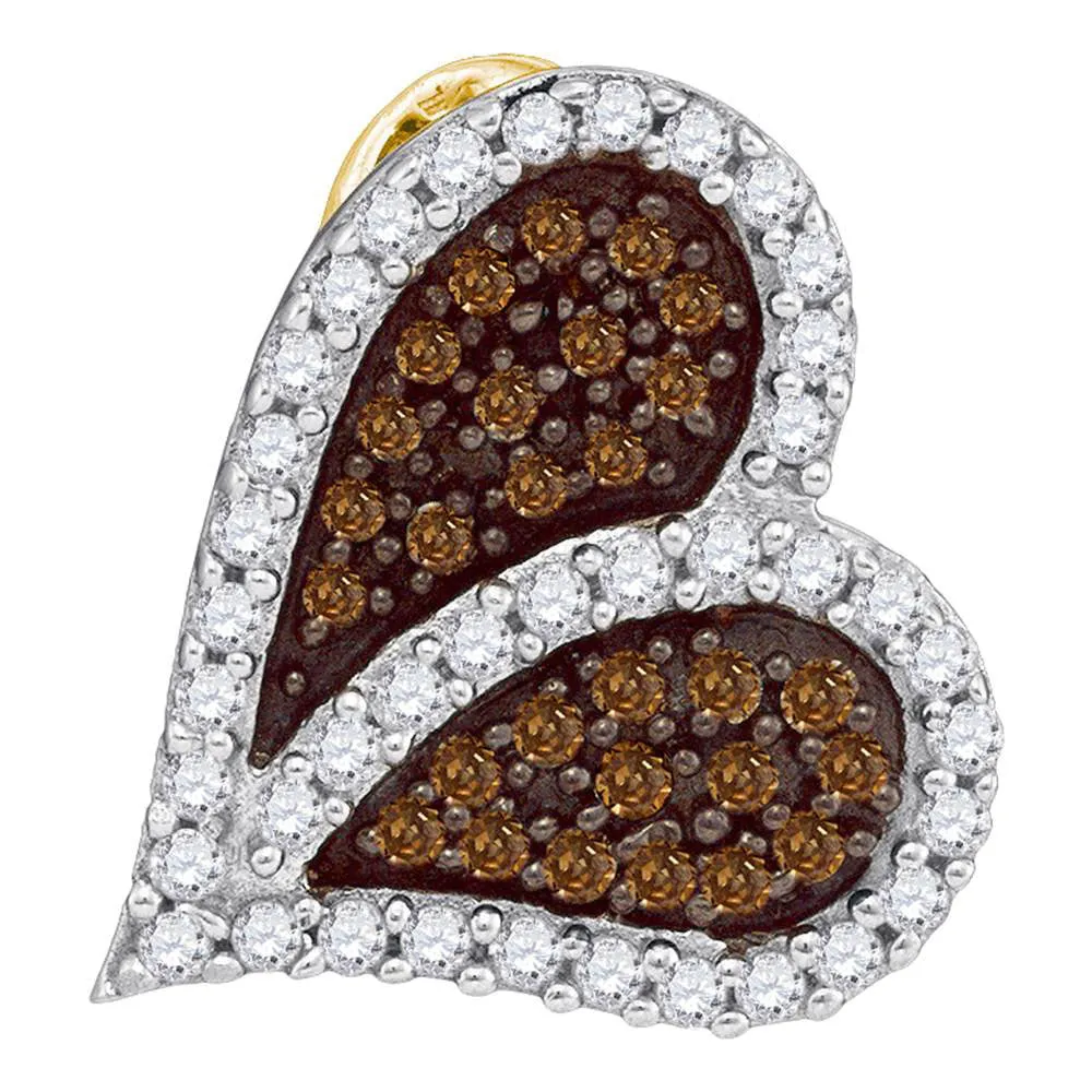 10kt Yellow Gold Womens Round Brown Diamond Sideways Heart Pendant 1/3 Cttw