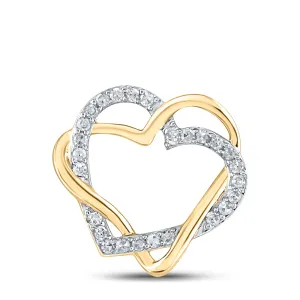 10kt Yellow Gold Womens Round Diamond Double Heart Pendant 1/4 Cttw