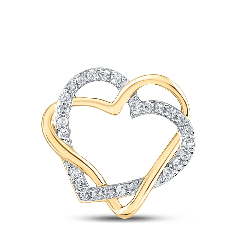 10kt Yellow Gold Womens Round Diamond Double Heart Pendant 1/4 Cttw