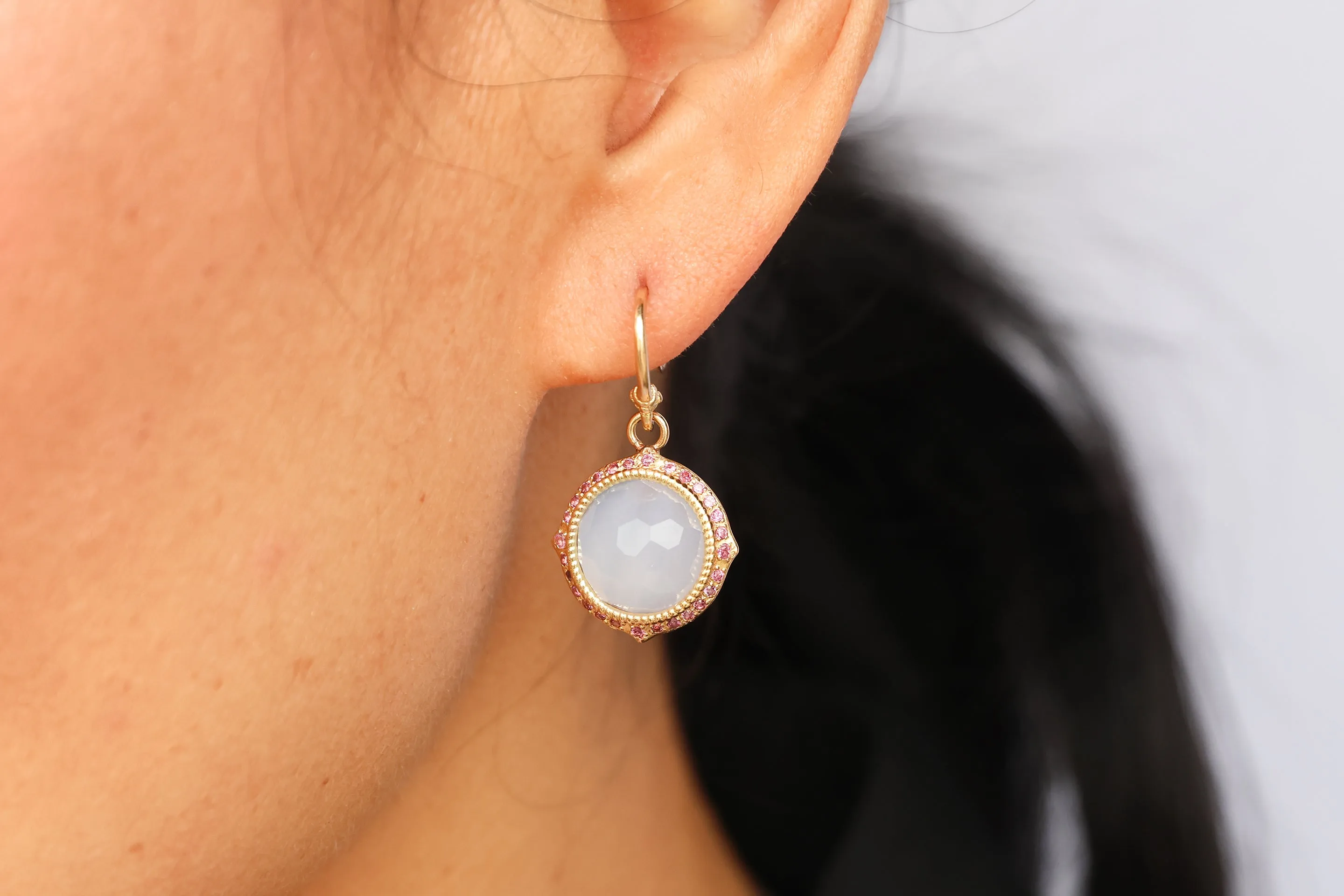 12X12MM TURKISH CHALCEDONY DROP EARRINGS