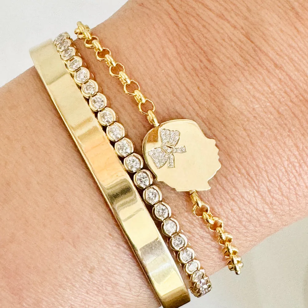14K Gold Partial Pavé Diamond Silhouette Charm Bracelet