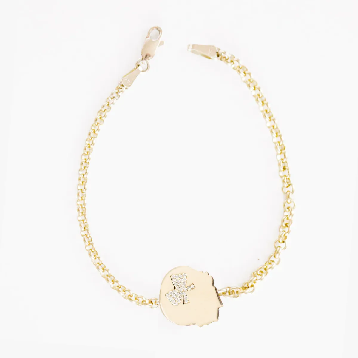 14K Gold Partial Pavé Diamond Silhouette Charm Bracelet