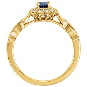 14k Gold Round Blue Sapphire & 1/3 CTW Diamond Ring