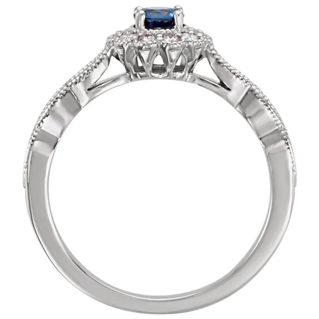 14k Gold Round Blue Sapphire & 1/3 CTW Diamond Ring
