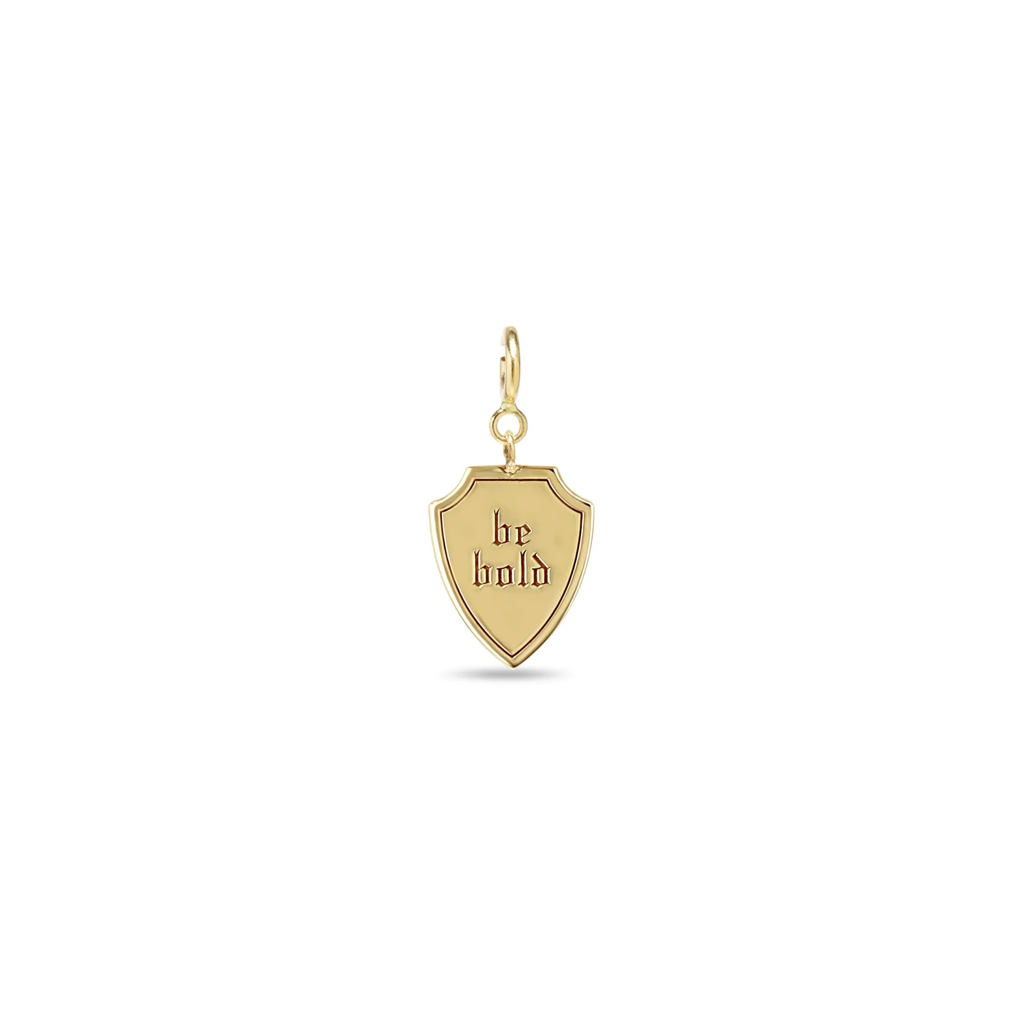 14k Single Small "be bold" Shield Charm Pendant