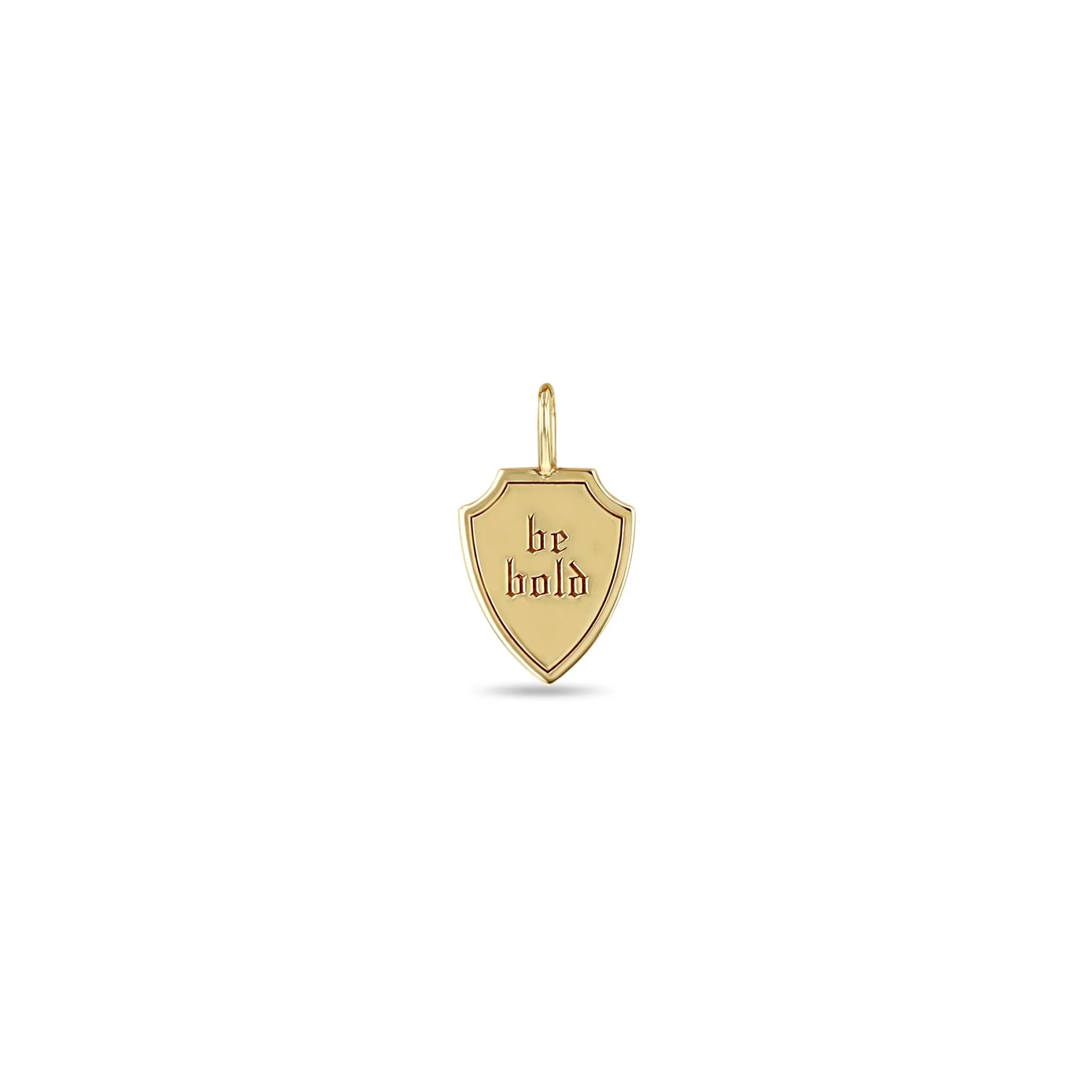 14k Single Small "be bold" Shield Charm Pendant