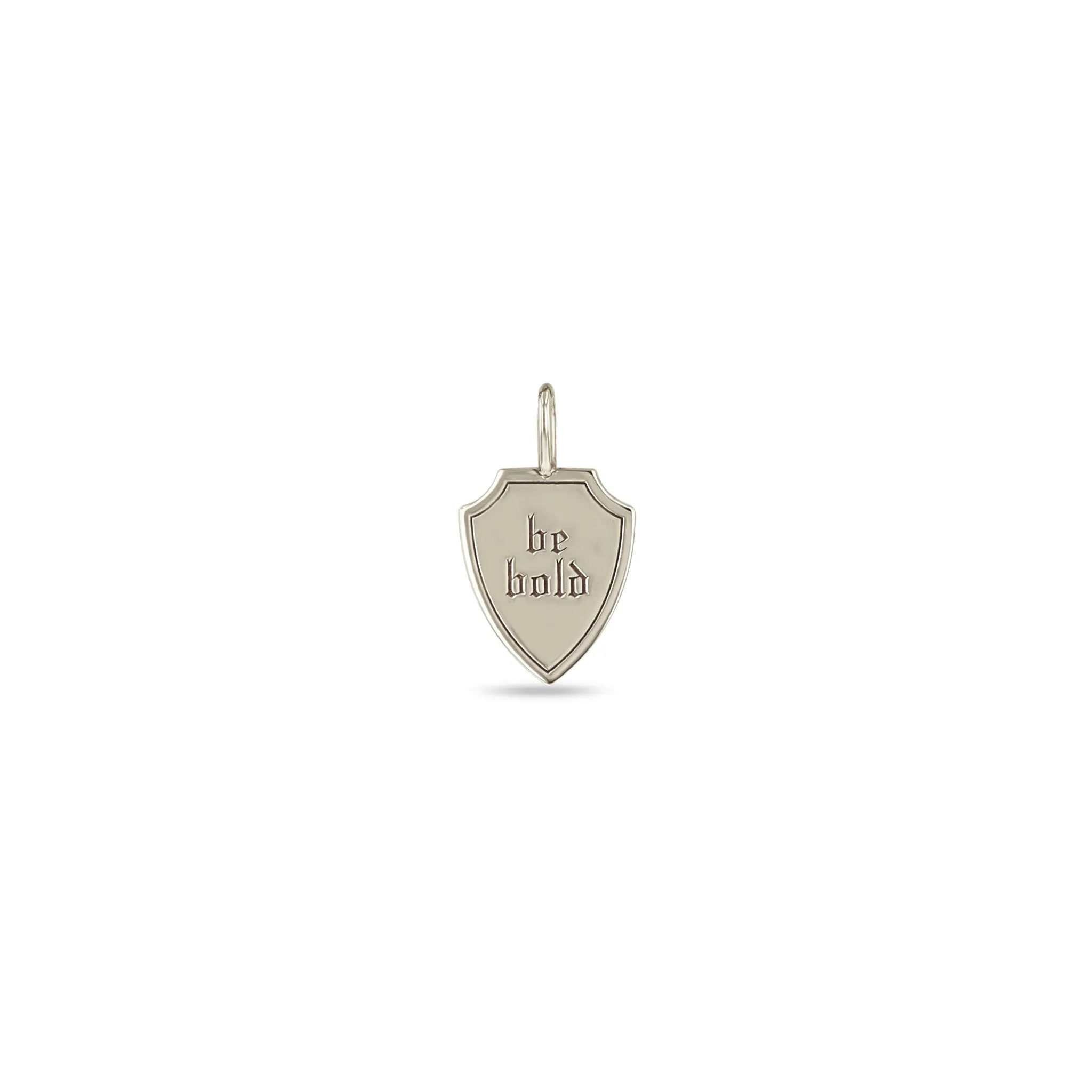 14k Single Small "be bold" Shield Charm Pendant
