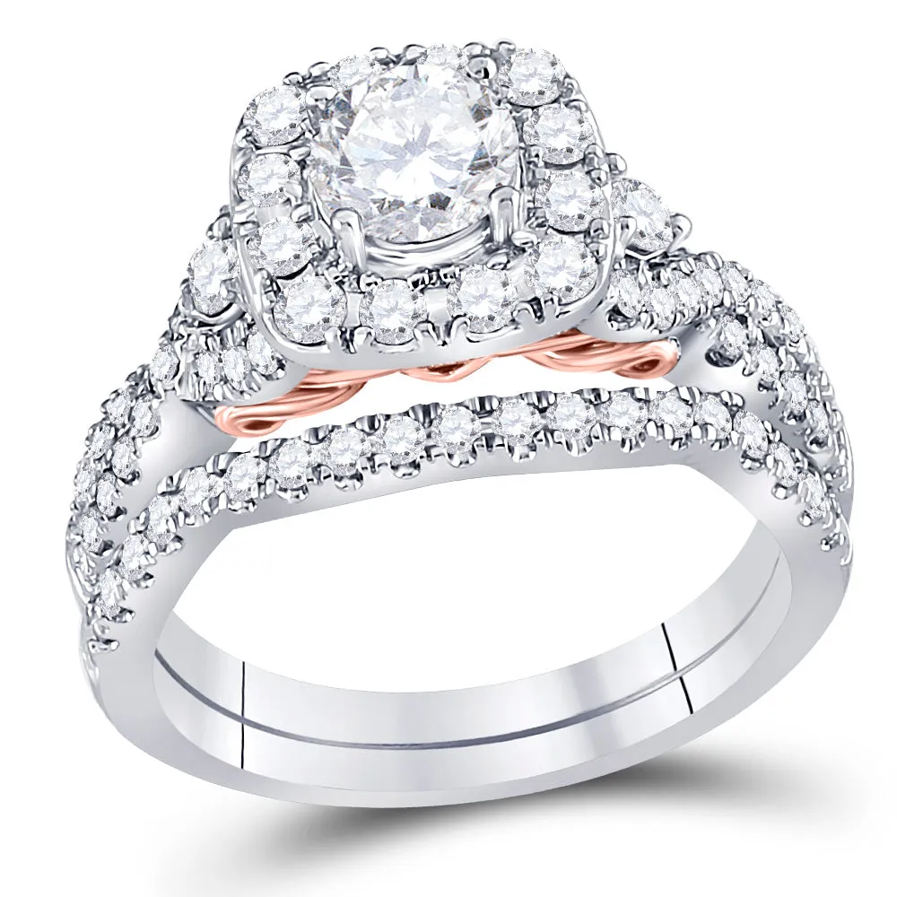 14kt Two-tone Gold Womens Round Diamond Bridal Wedding Engagement Ring Band Set 1-3/4 Cttw (Certified)