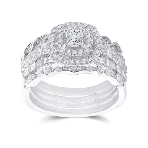 14kt White Gold Princess Diamond Bridal Wedding Ring Band Set 1-1/3 Cttw
