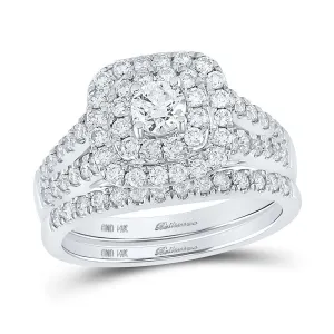 14kt White Gold Round Diamond Halo Bridal Wedding Ring Band Set 1-1/4 Cttw