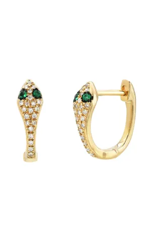 14KY Emerald Diamond Snake Huggie Earrings
