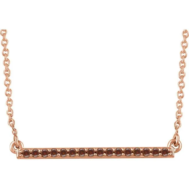 1/6 CTW Cognac Red Diamond Bar Necklace  16-18" - 14k Rose Gold
