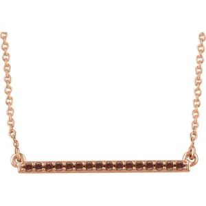 1/6 CTW Cognac Red Diamond Bar Necklace  16-18" - 14k Rose Gold
