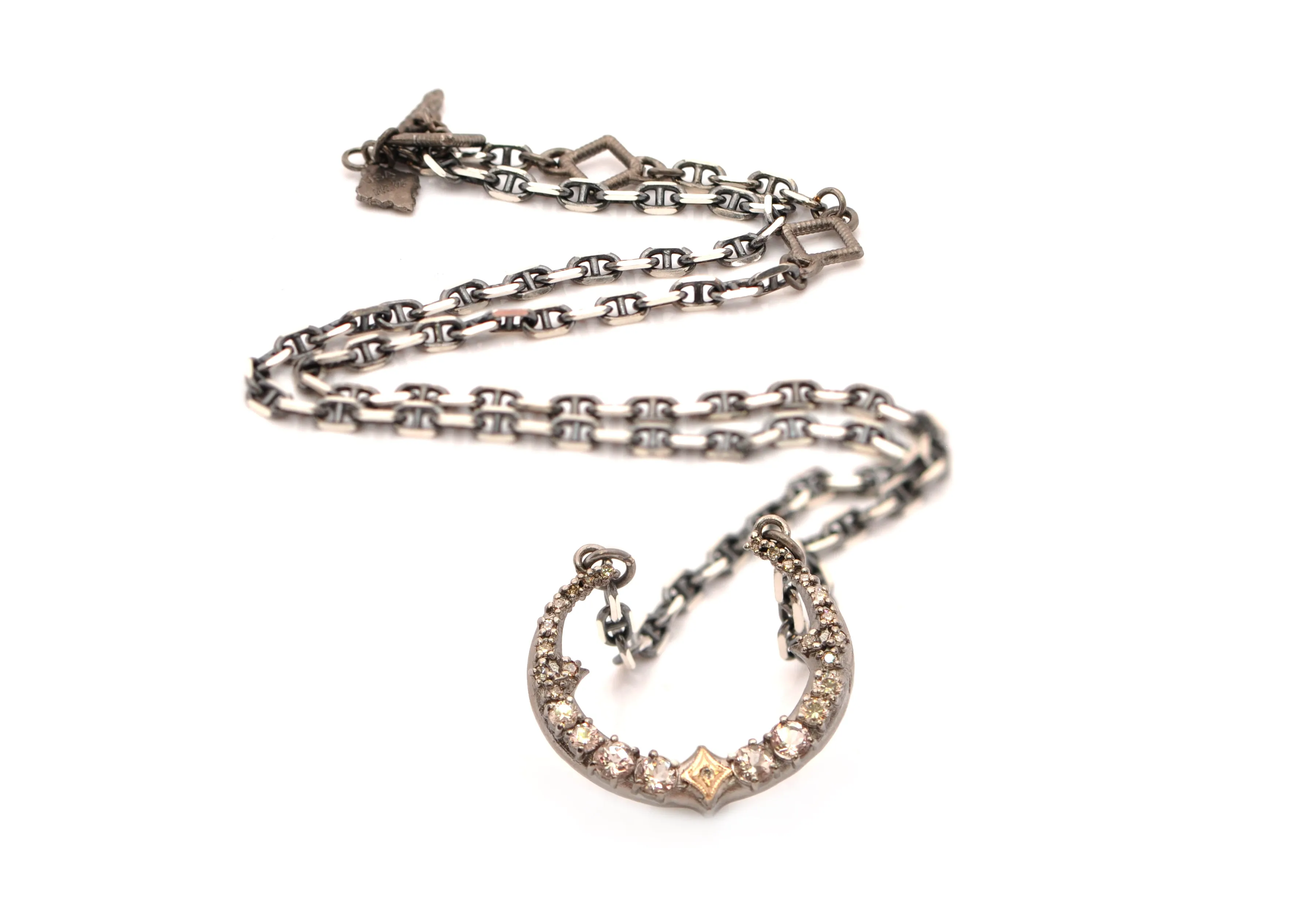 17.5" CRIVELLI MORGANITE CRESCENT PENDANT NECKLACE