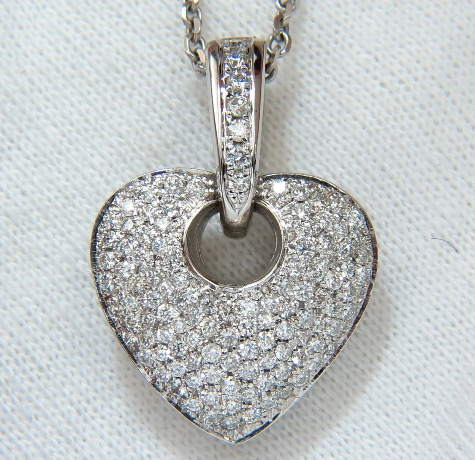 1.85CT NATURAL DIAMONDS MODIFIED MOD DANGLE HEART PENDANT BEAD SET 18KT VS