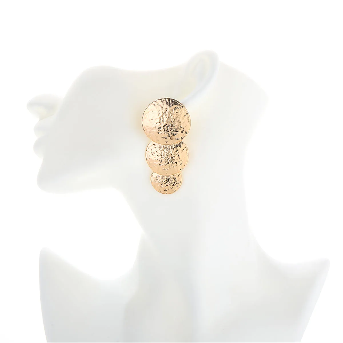 18K Gold-Plated Hammered Stacked Circle Drop Earrings