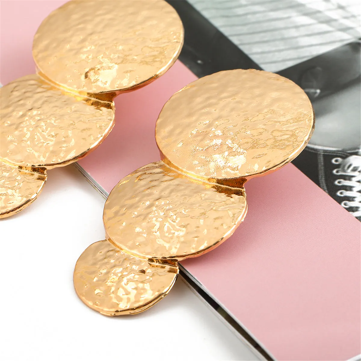 18K Gold-Plated Hammered Stacked Circle Drop Earrings