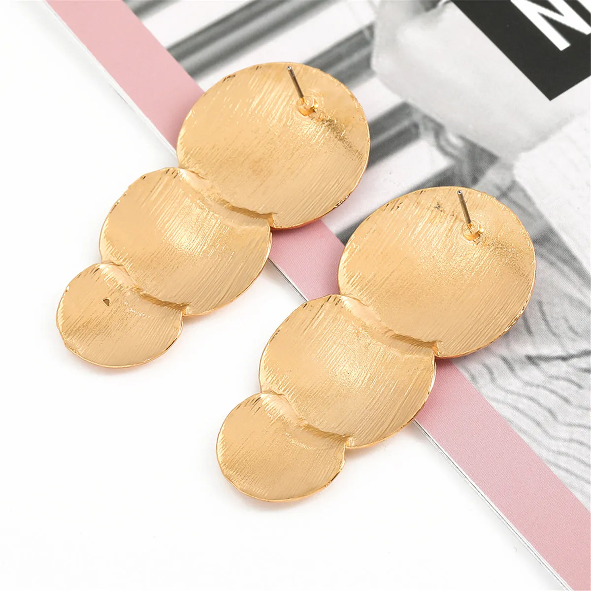 18K Gold-Plated Hammered Stacked Circle Drop Earrings