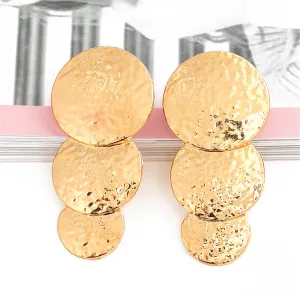 18K Gold-Plated Hammered Stacked Circle Drop Earrings