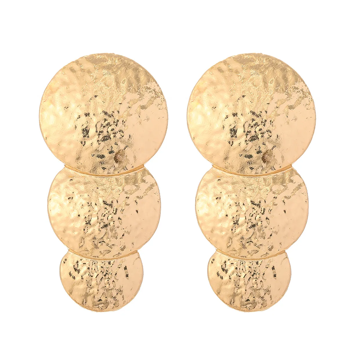 18K Gold-Plated Hammered Stacked Circle Drop Earrings