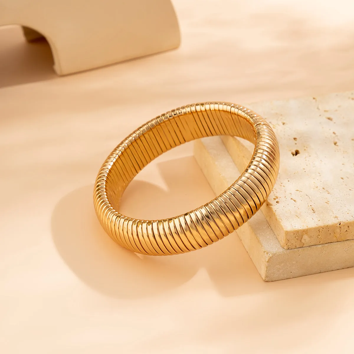 18K Gold-Plated Herringbone Bangle