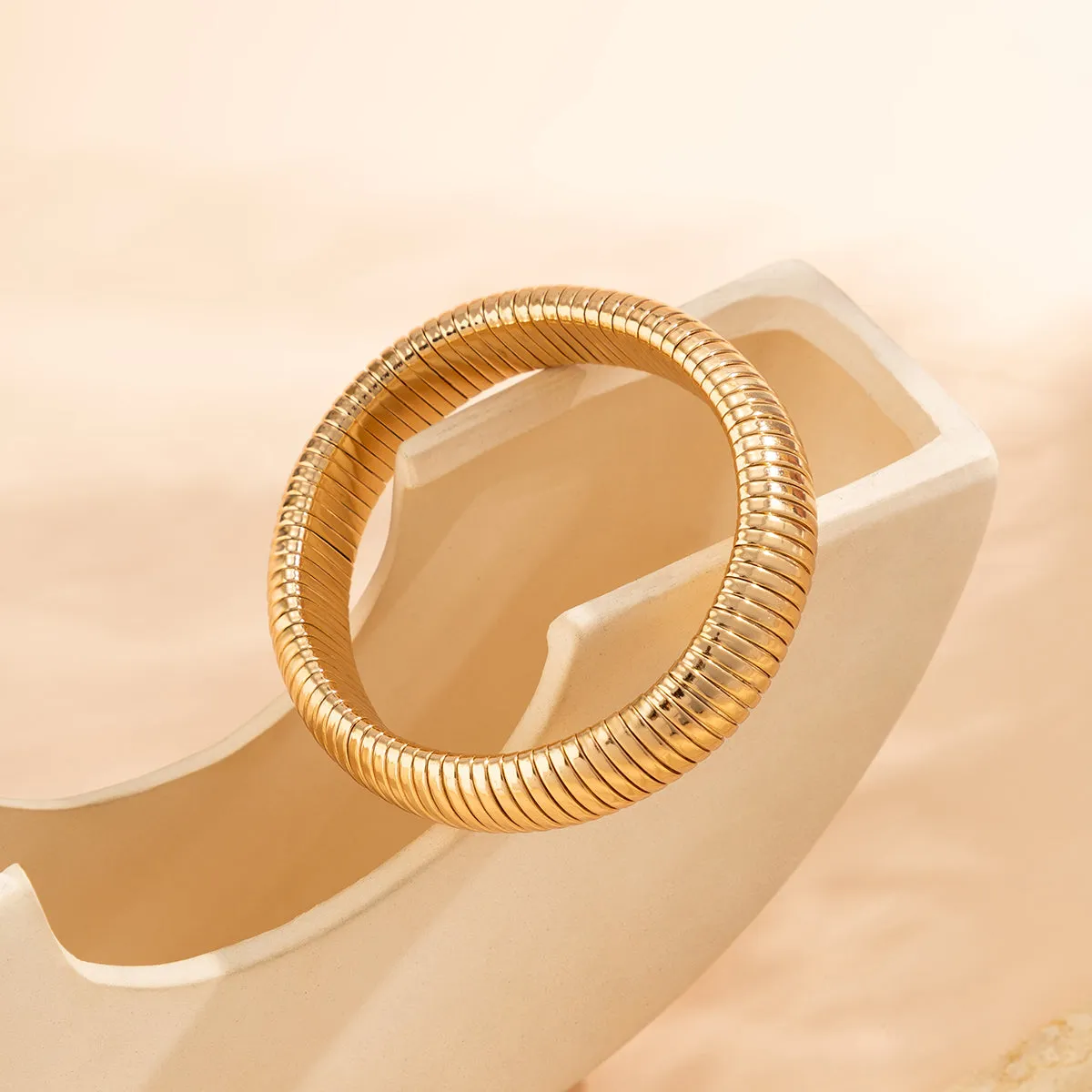 18K Gold-Plated Herringbone Bangle