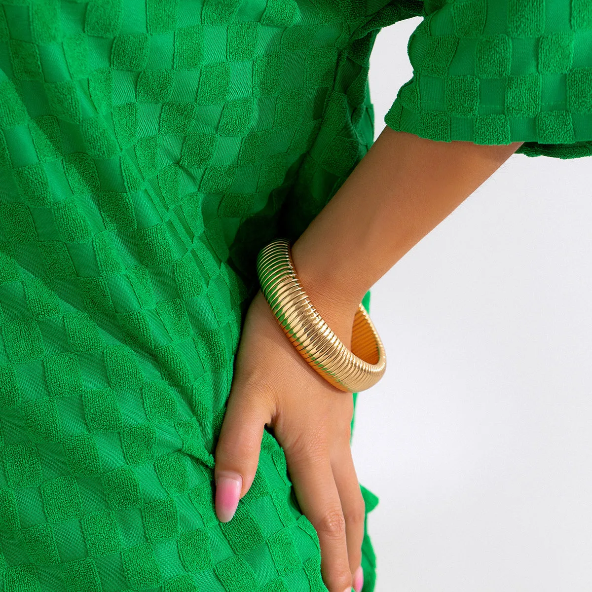 18K Gold-Plated Herringbone Bangle