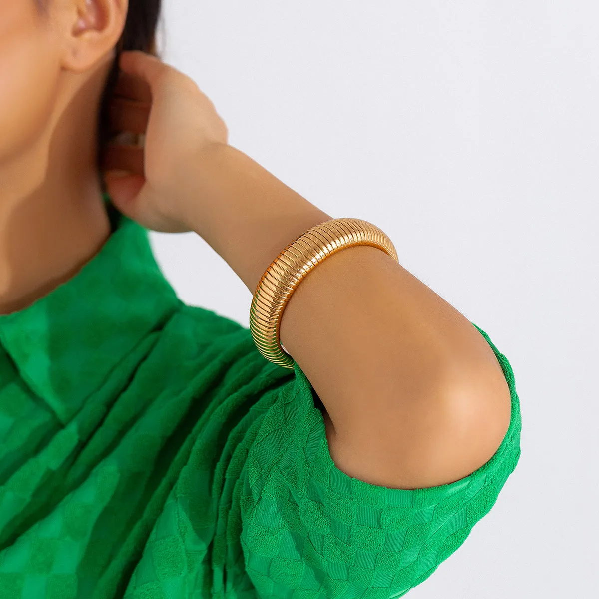 18K Gold-Plated Herringbone Bangle