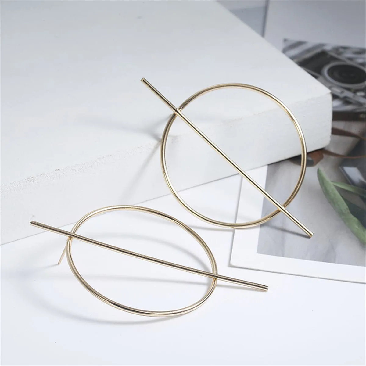 18K Gold-Plated Hoop & Bar Drop Earrings