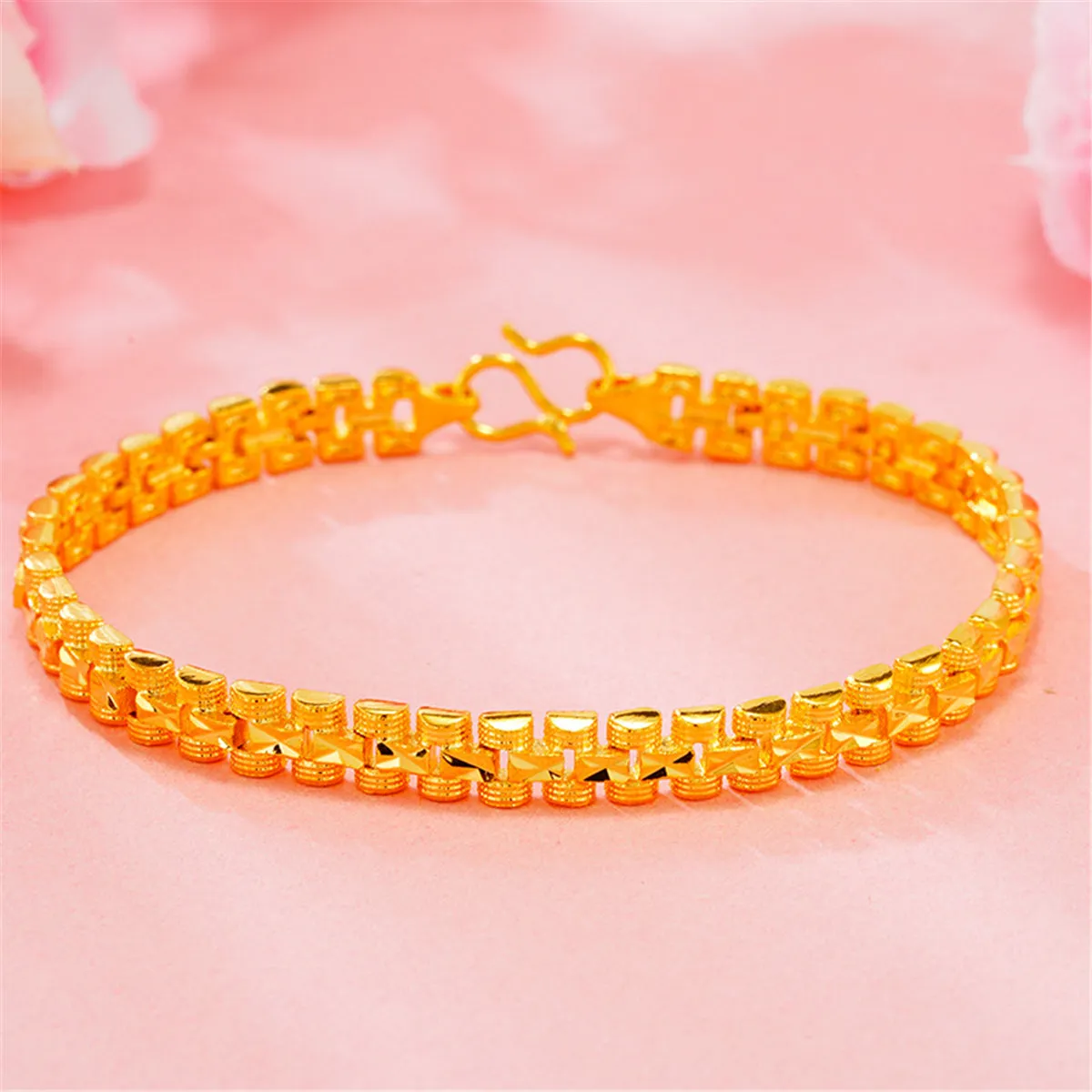 24K Gold-Plated Frosted Link Bracelet