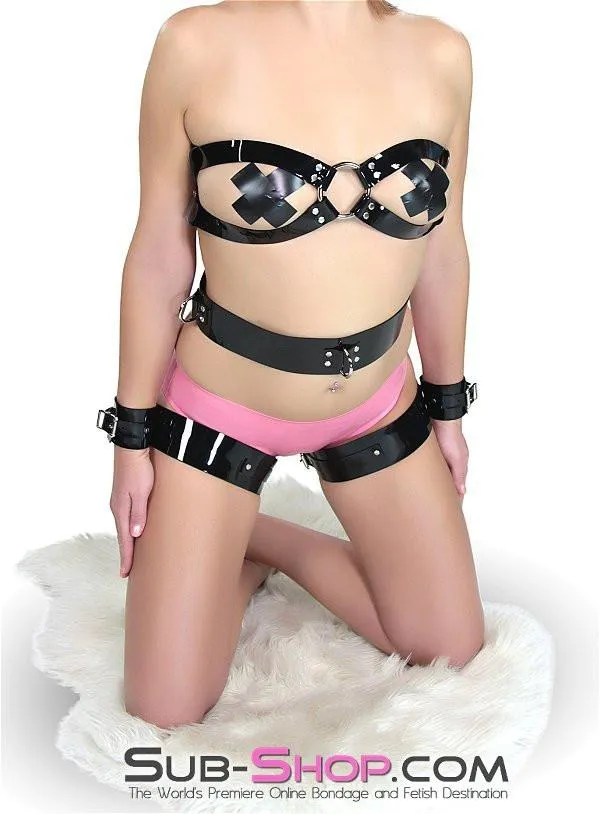 2791A     Dark Captive Black Luxe PVC Thigh to Wrist Cuffs