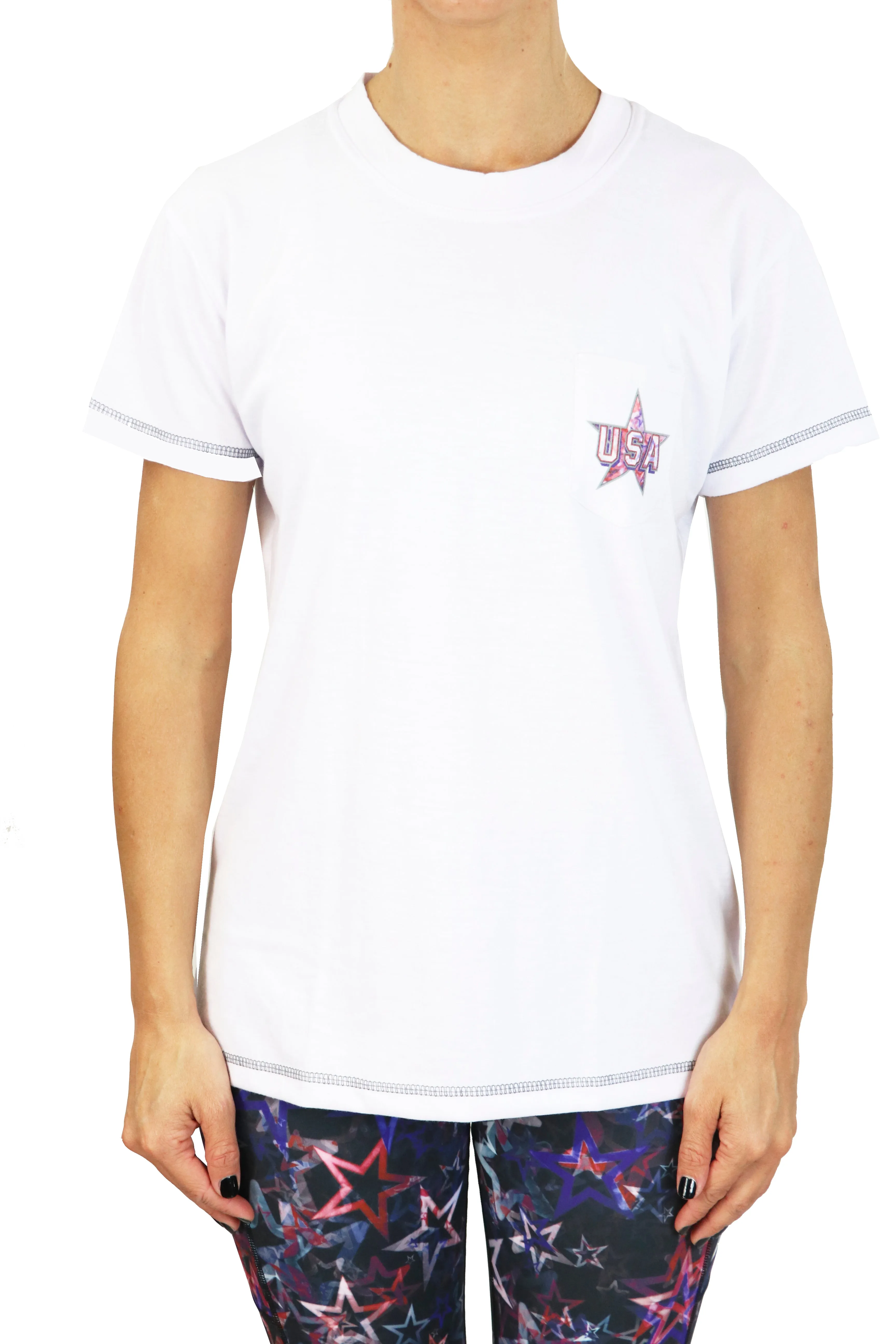 5102 -USA Women short sleeve Pocket Tee/ White - FINAL SALE