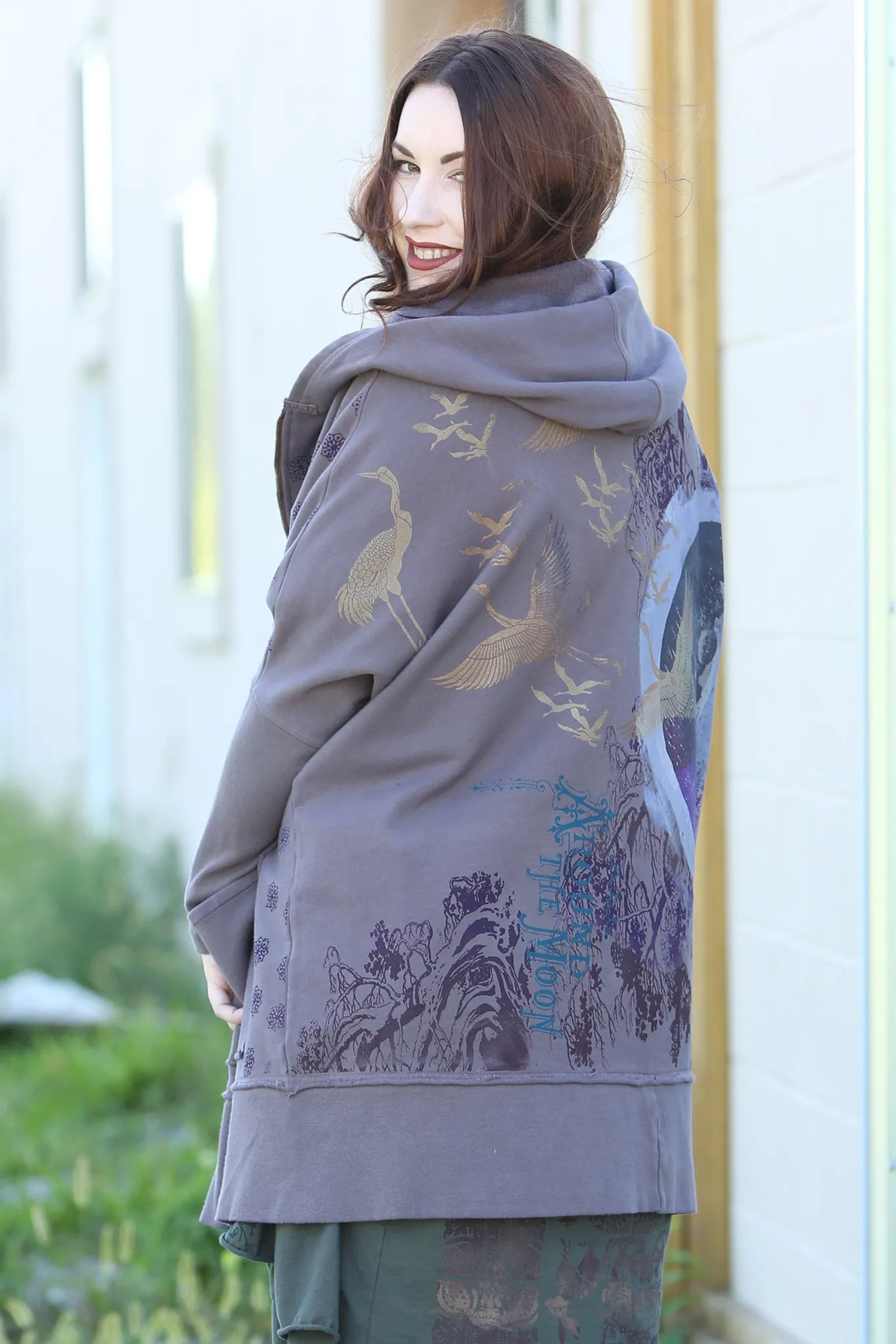5261 Slim Rib Hoodie Organic Cotton -Flint-Forest Moon Printed