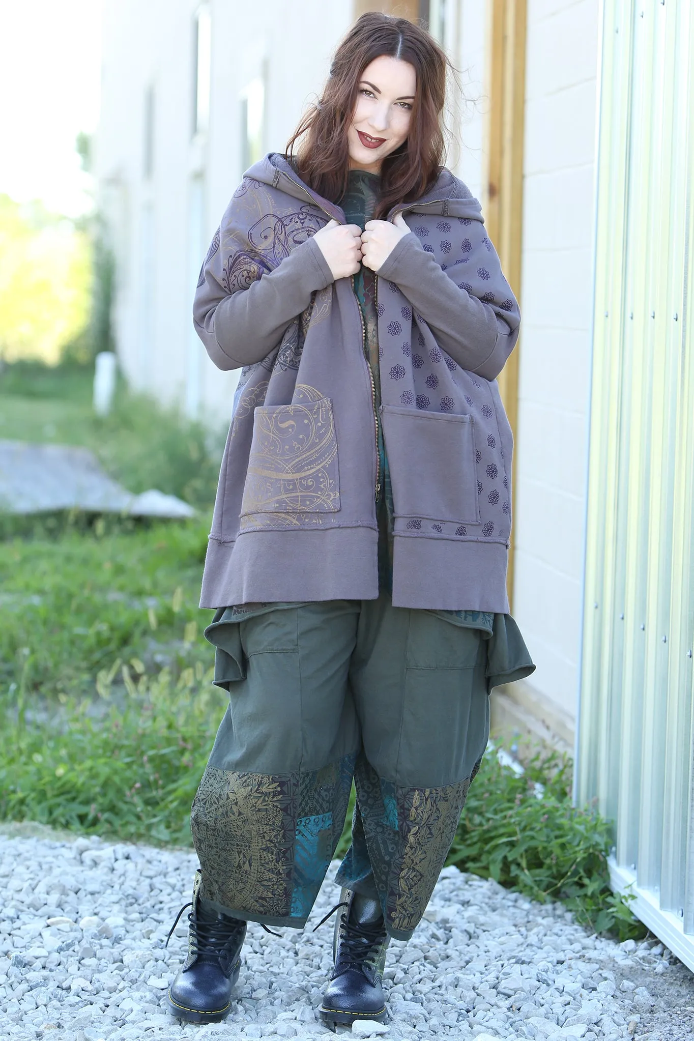 5261 Slim Rib Hoodie Organic Cotton -Flint-Forest Moon Printed