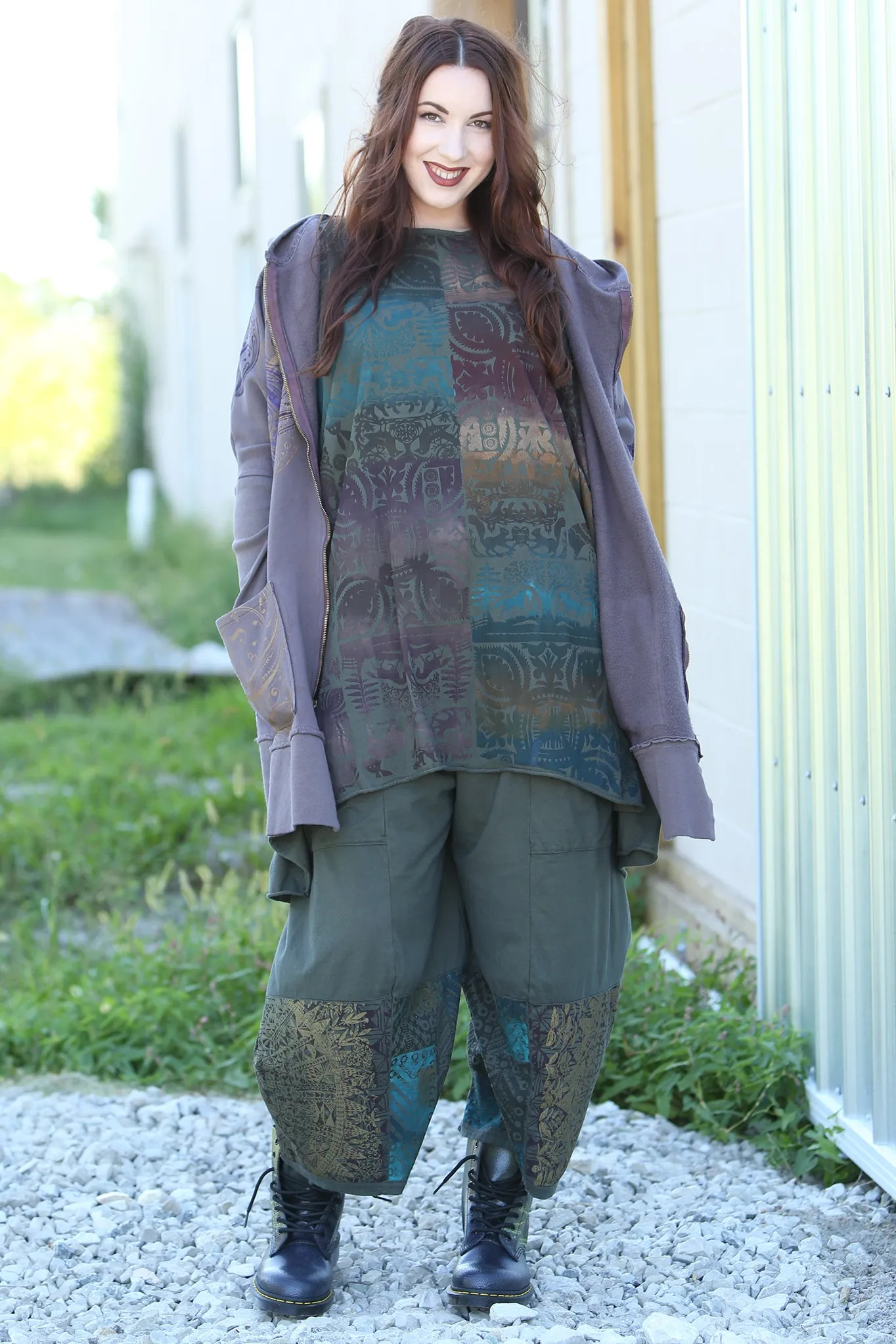 5261 Slim Rib Hoodie Organic Cotton -Flint-Forest Moon Printed
