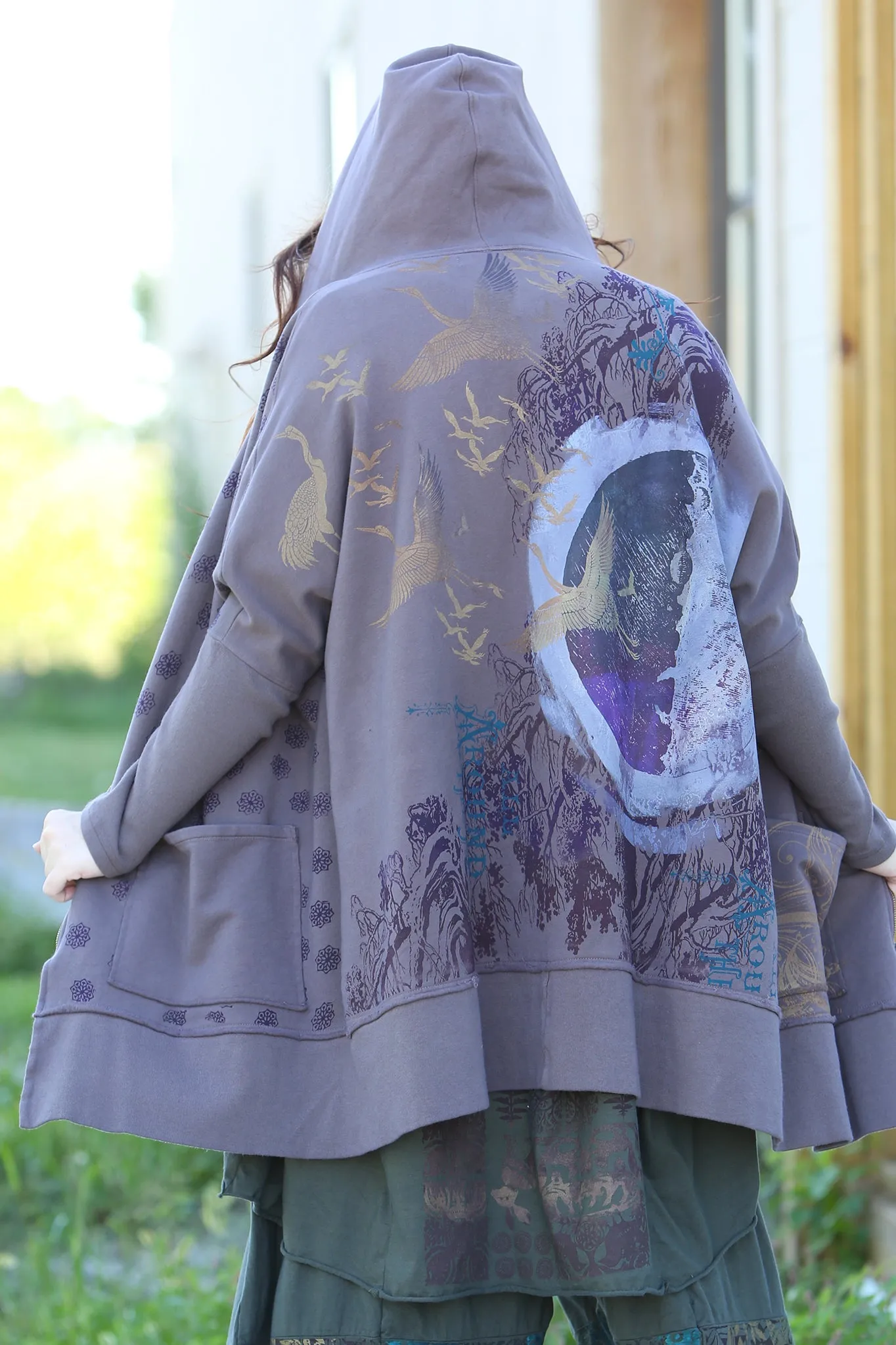 5261 Slim Rib Hoodie Organic Cotton -Flint-Forest Moon Printed