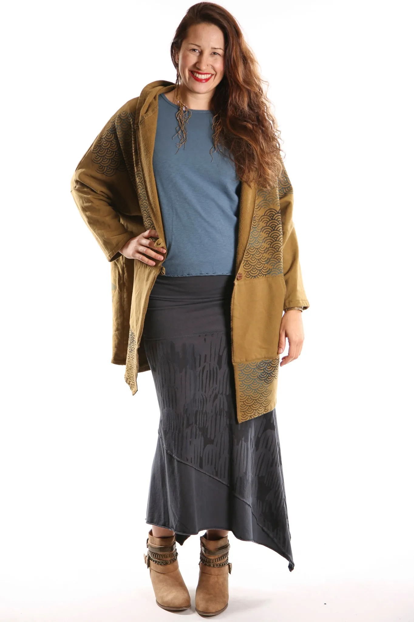 5262 Oversized Square Organic Cotton Sweatshirt Gold Waterlilies/Fans
