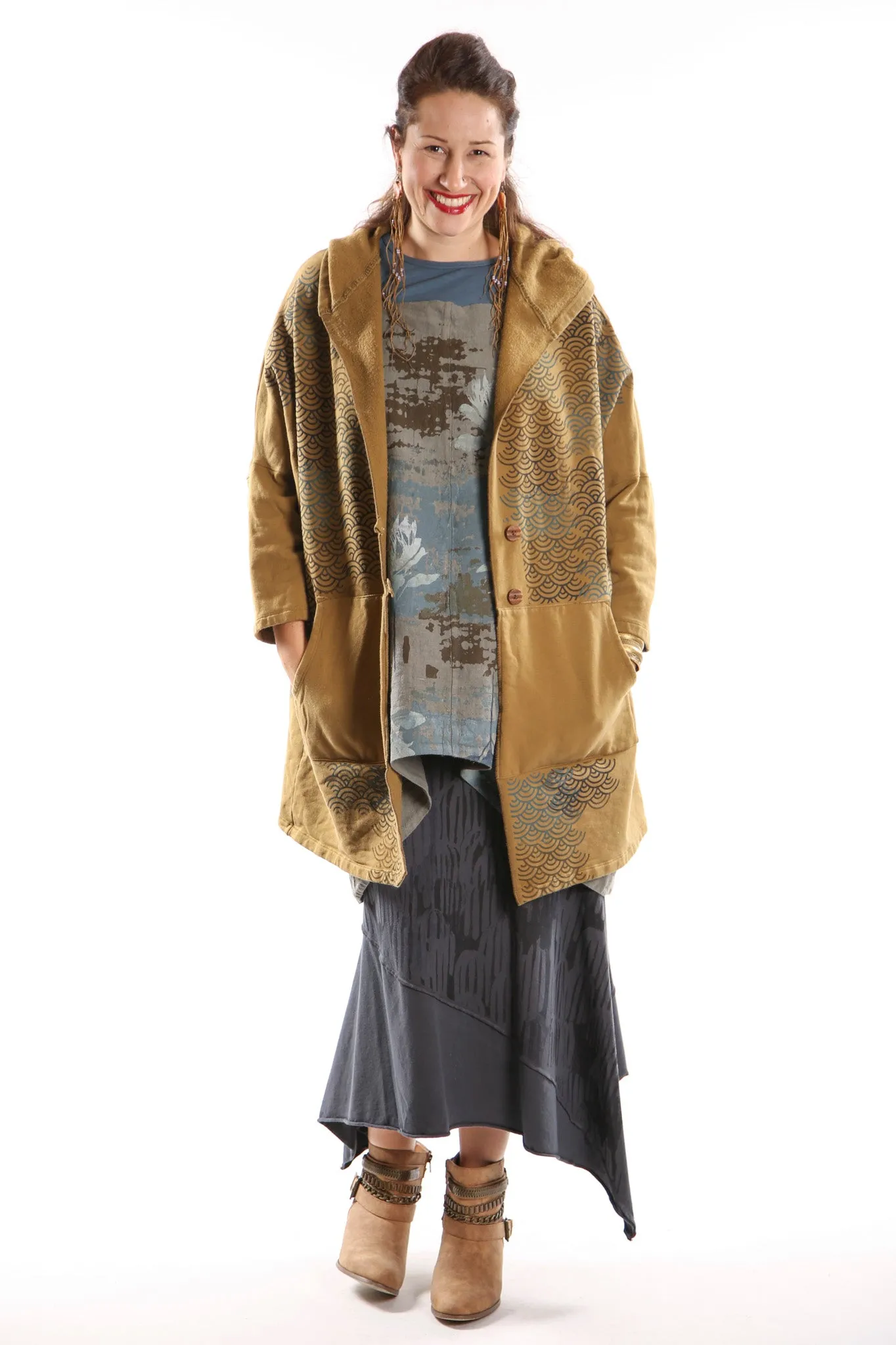 5262 Oversized Square Organic Cotton Sweatshirt Gold Waterlilies/Fans