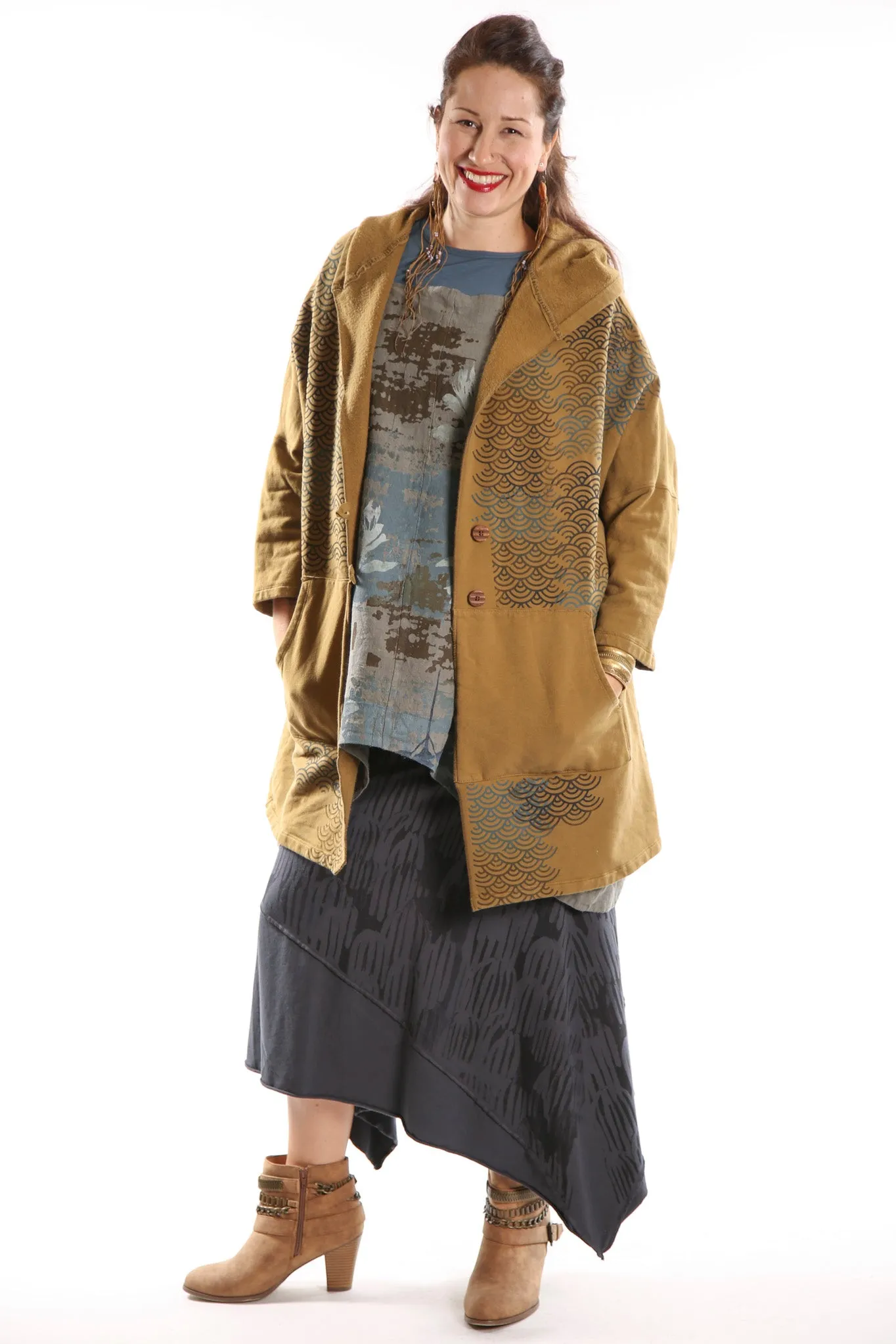 5262 Oversized Square Organic Cotton Sweatshirt Gold Waterlilies/Fans