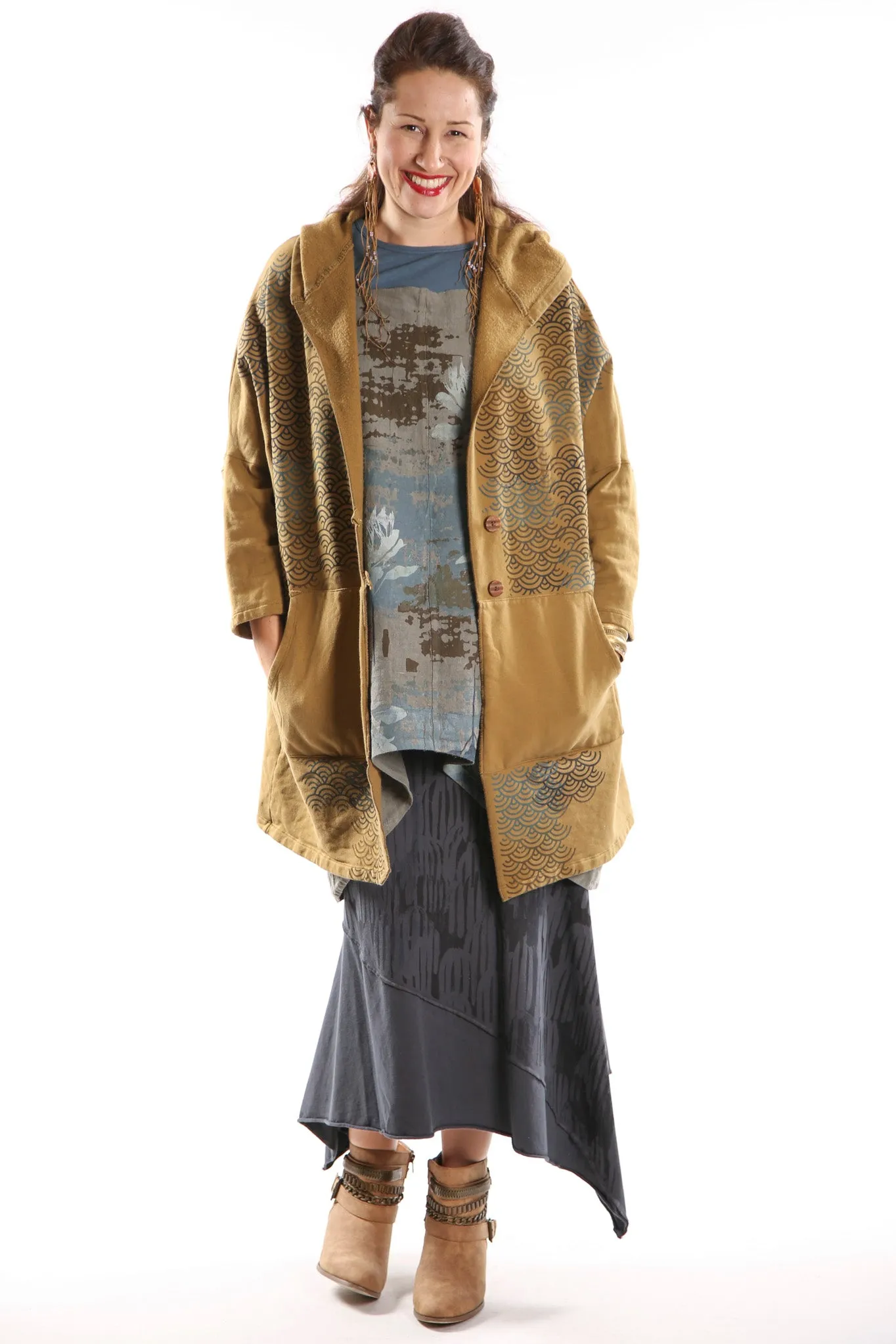 5262 Oversized Square Organic Cotton Sweatshirt Gold Waterlilies/Fans